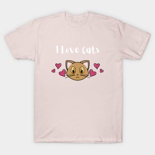 I Love Cats  Quote With Cute Cat And Pink Hearts T-Shirt